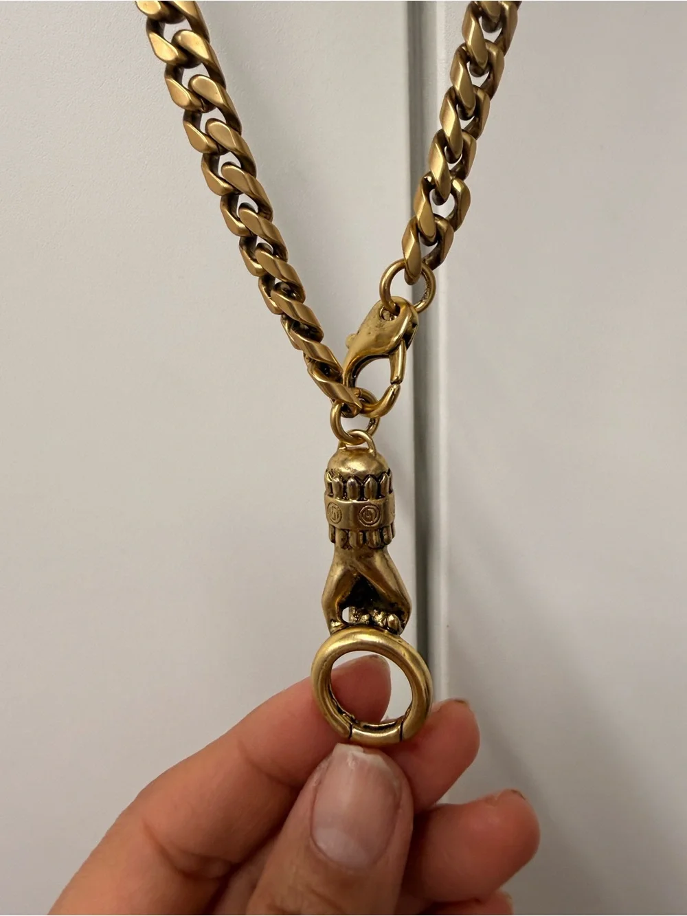 Men's Gold-Tone Curb Chain Necklace with Hand Pendant - Picture 2 of 4